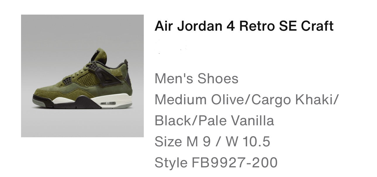 Air Jordan 4 Retro SE Craft Size M9/W10.5
