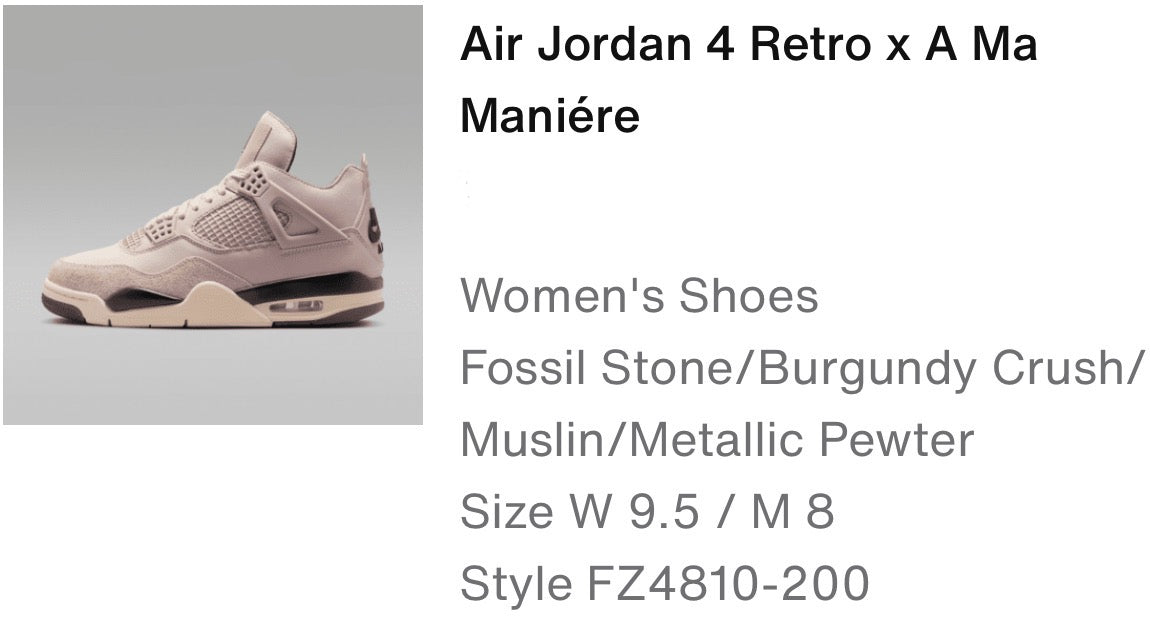 Air Jordan 4 Retro A Ma Maniere M 8/ W 9.5