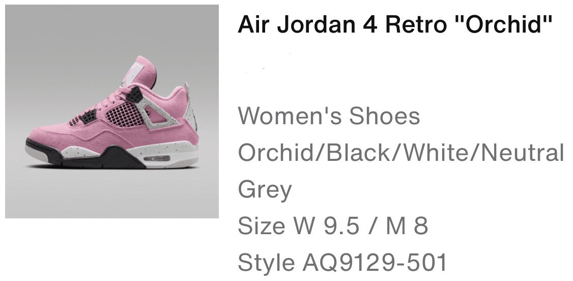Air Jordan 4 Retro Orchid M 8/ W 9.5